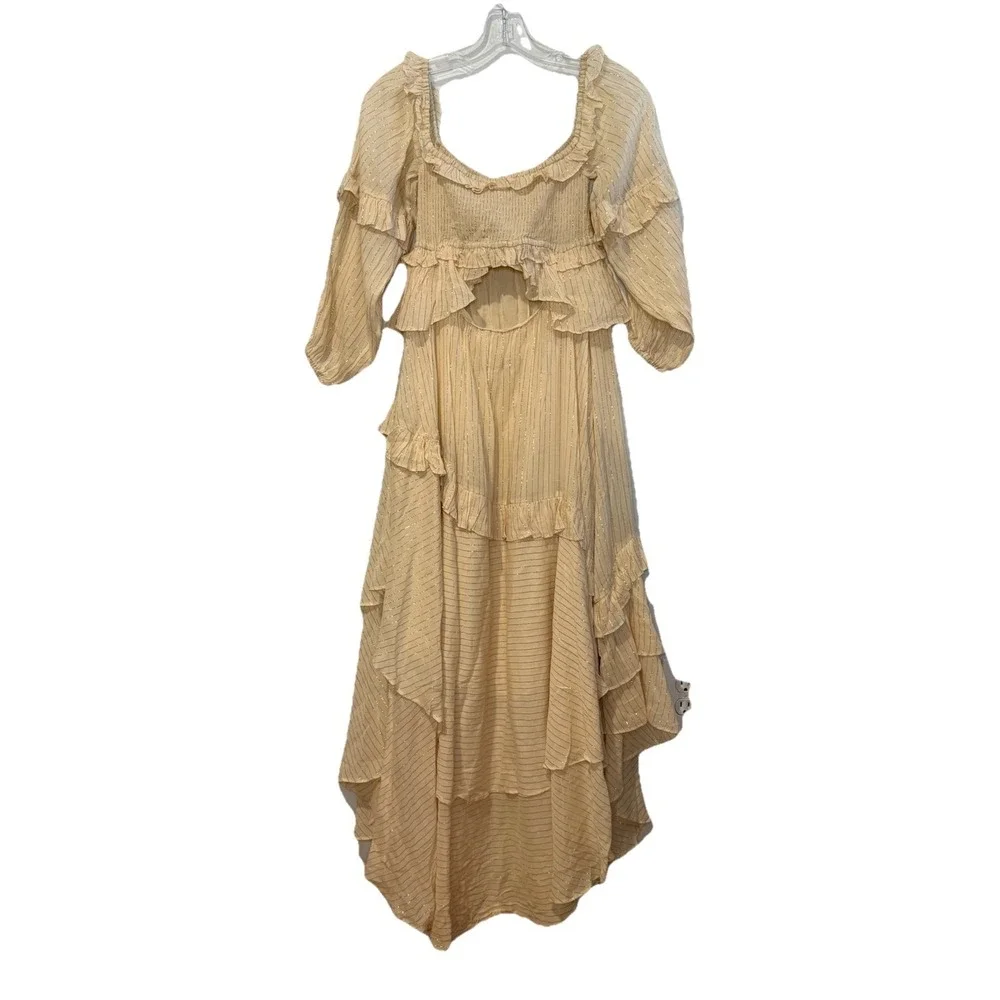 NWT Free People Spell & the Gypsy Clementine Maxi Dress Sz MED Boho Cream‎ Gold